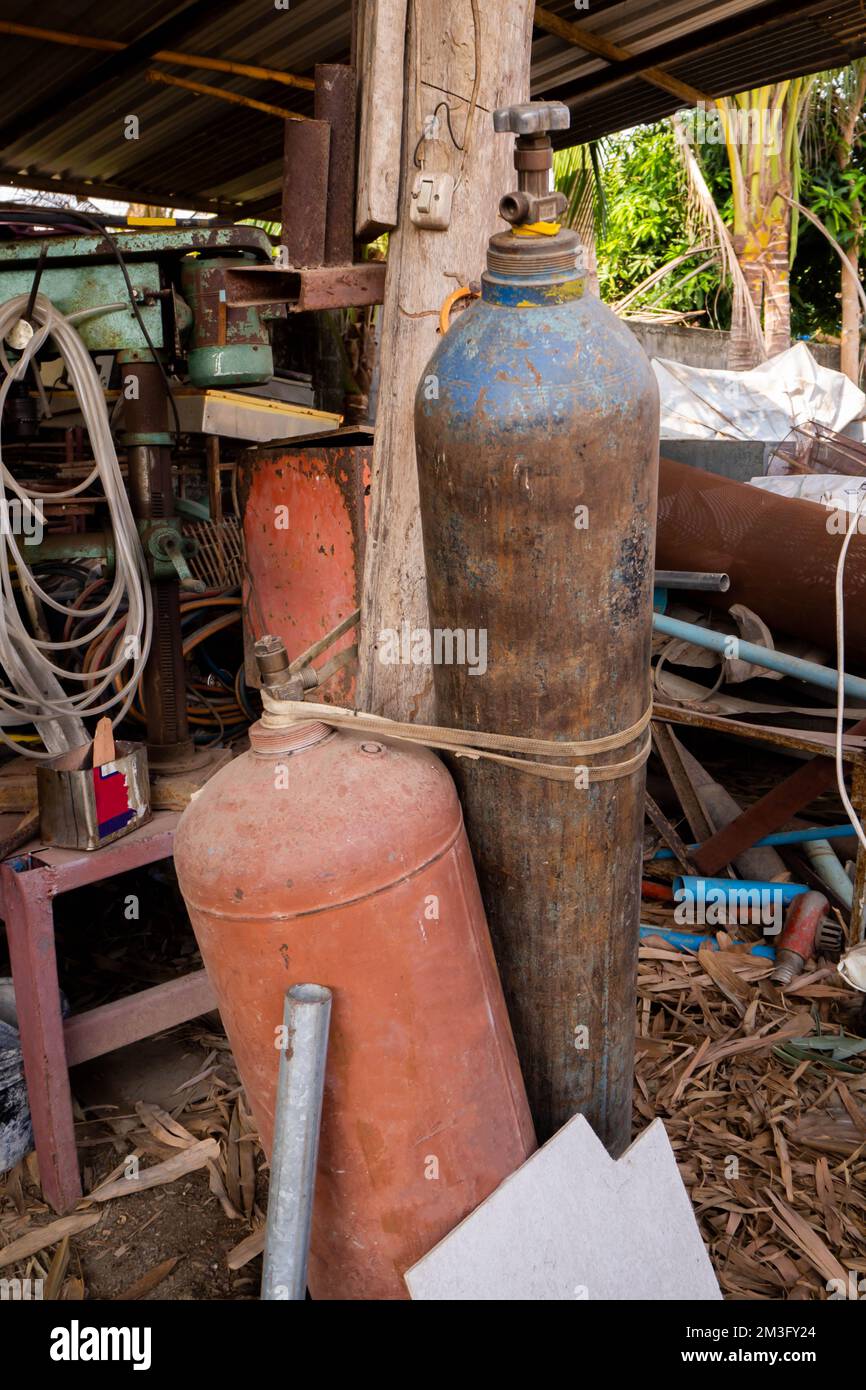 Old oxygen tanks were abandoned Stock Photo