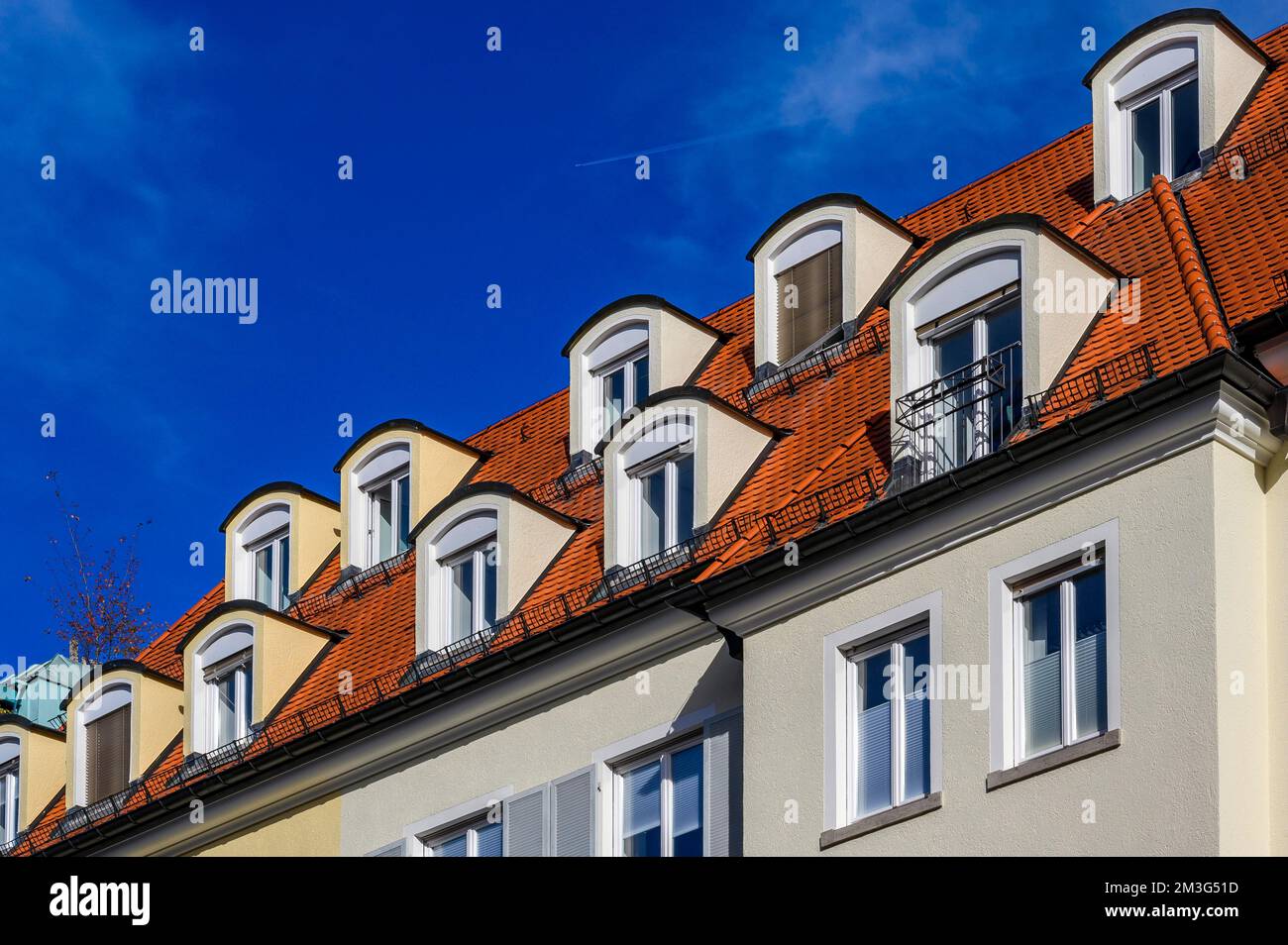 House roof with dormers, Bahnhofstrasse, Kempten, Allgaeu, Bavaria, Germany Stock Photo