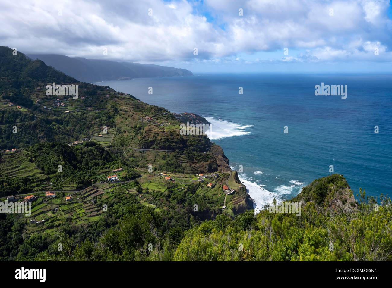 Ridge of Pico do Alto, view of coast and sea, Boaventura, Madeira, Portugal Stock Photo