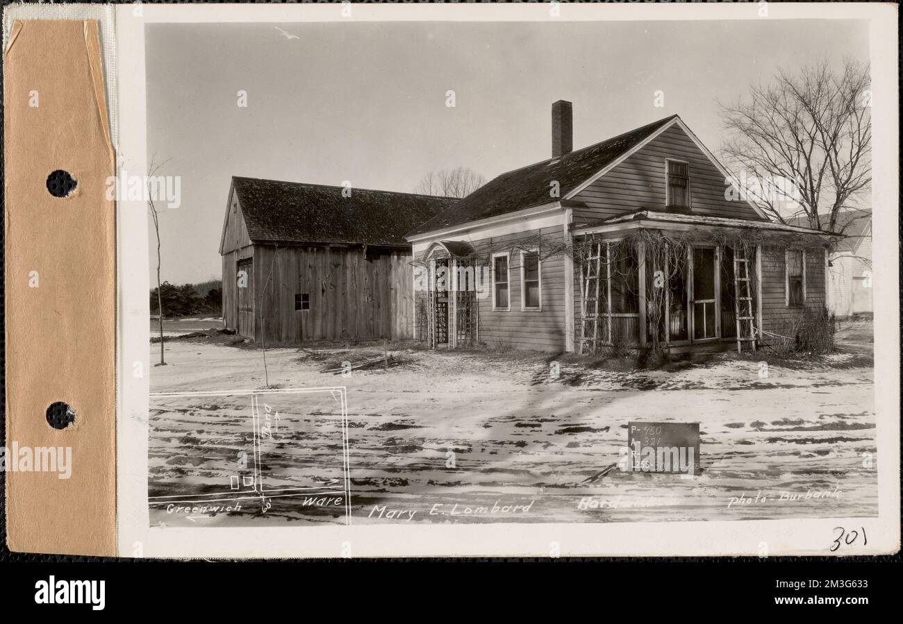 Mary E. Lombard, house and barn, Hardwick, Mass., Jan. 27, 1928 : Parcel no. 352-6, Mary E. Lombard , waterworks, reservoirs water distribution structures, real estate, residential structures, barns Stock Photo