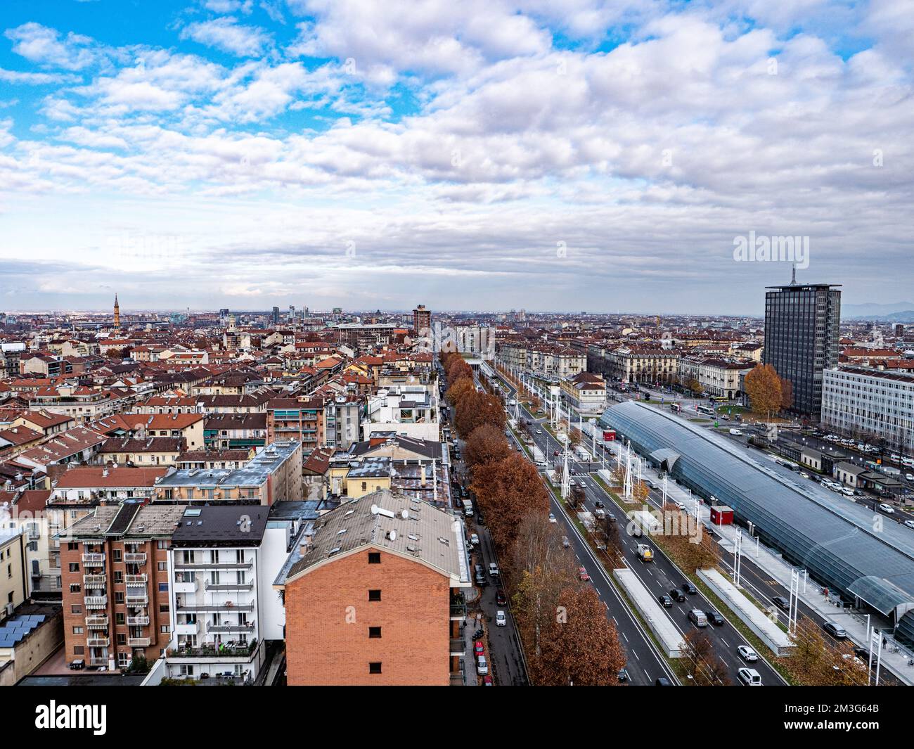 Skyline of Turin, Italy, in winter. The mountain in back and the Mole