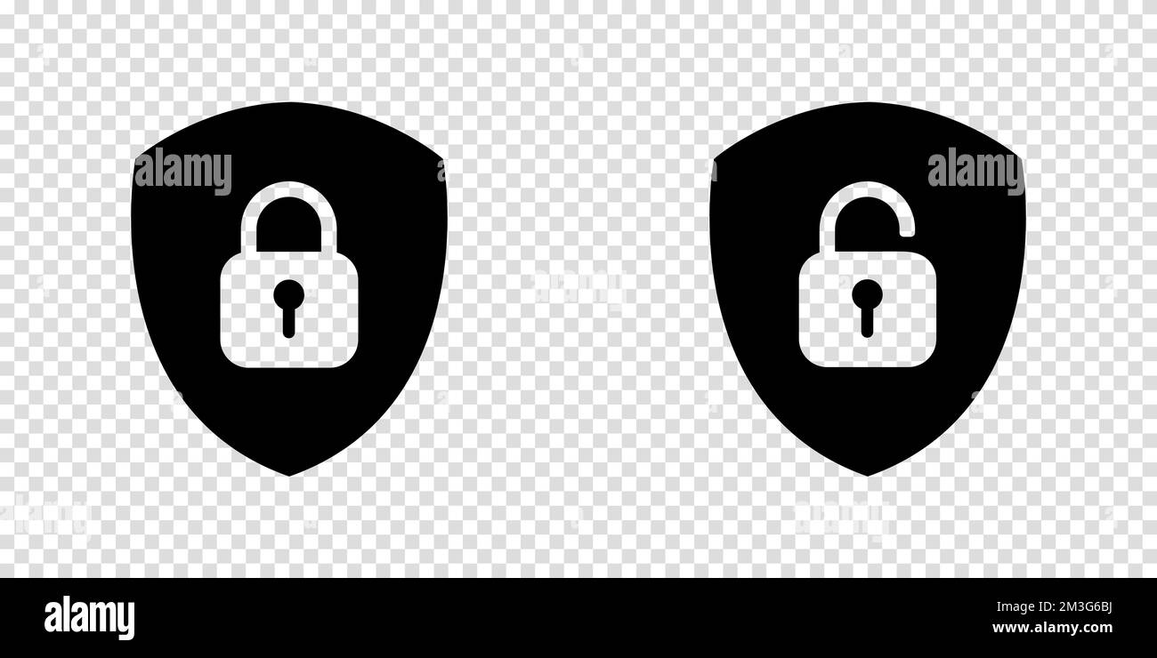 Set Of Shield Lock And Unlock Icon Symbol Padlock Vector Sign