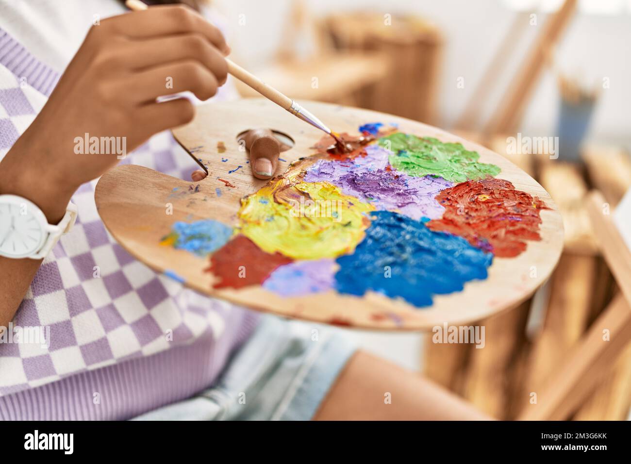 African american girl drawing at art school Stock Photo