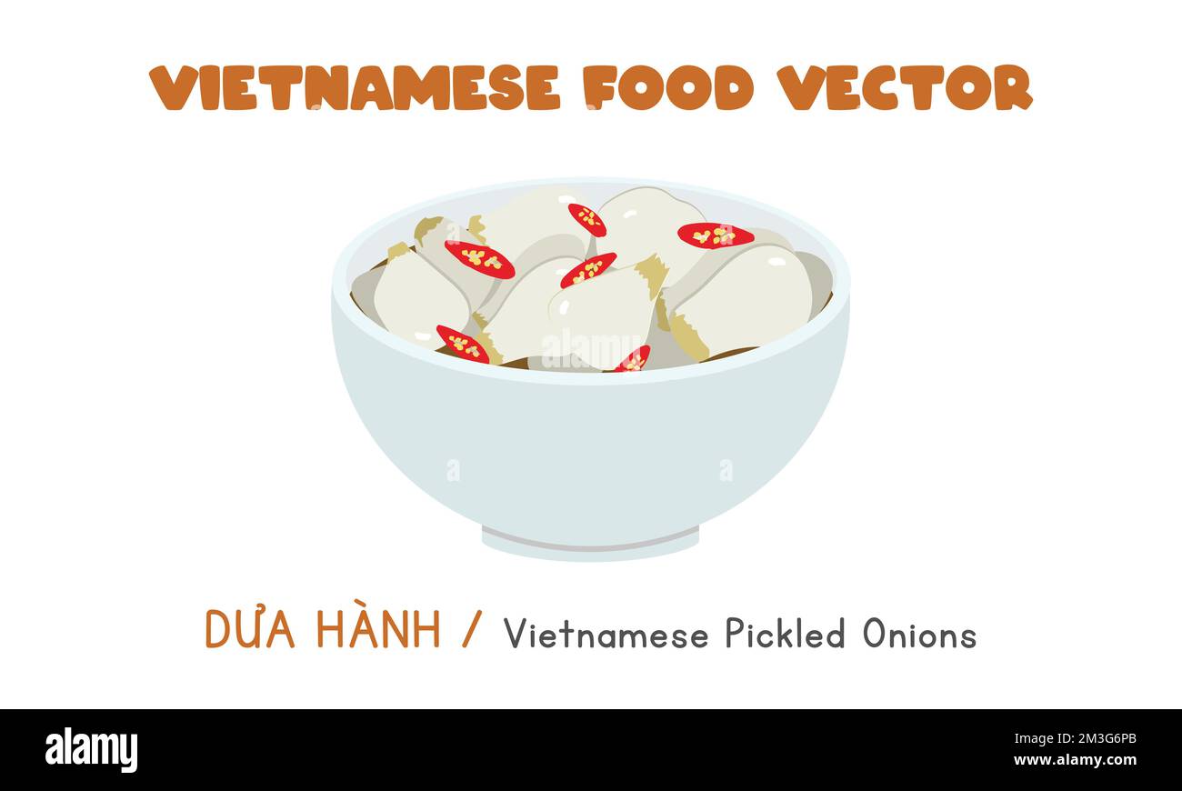 Vietnamese pickled onions with chili and salt flat vector. Dua Hanh clipart cartoon. Asian food. Vietnamese cuisine. Vietnam Lunar New Year food Stock Vector