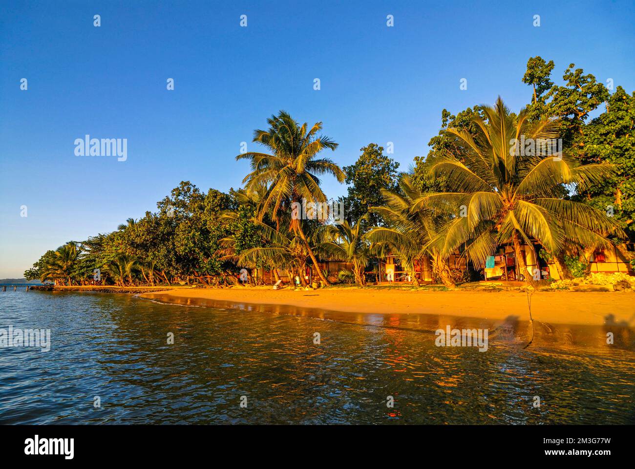Bungalows at sunset at, island Ile Sainte Marie, Madagascar, Indian