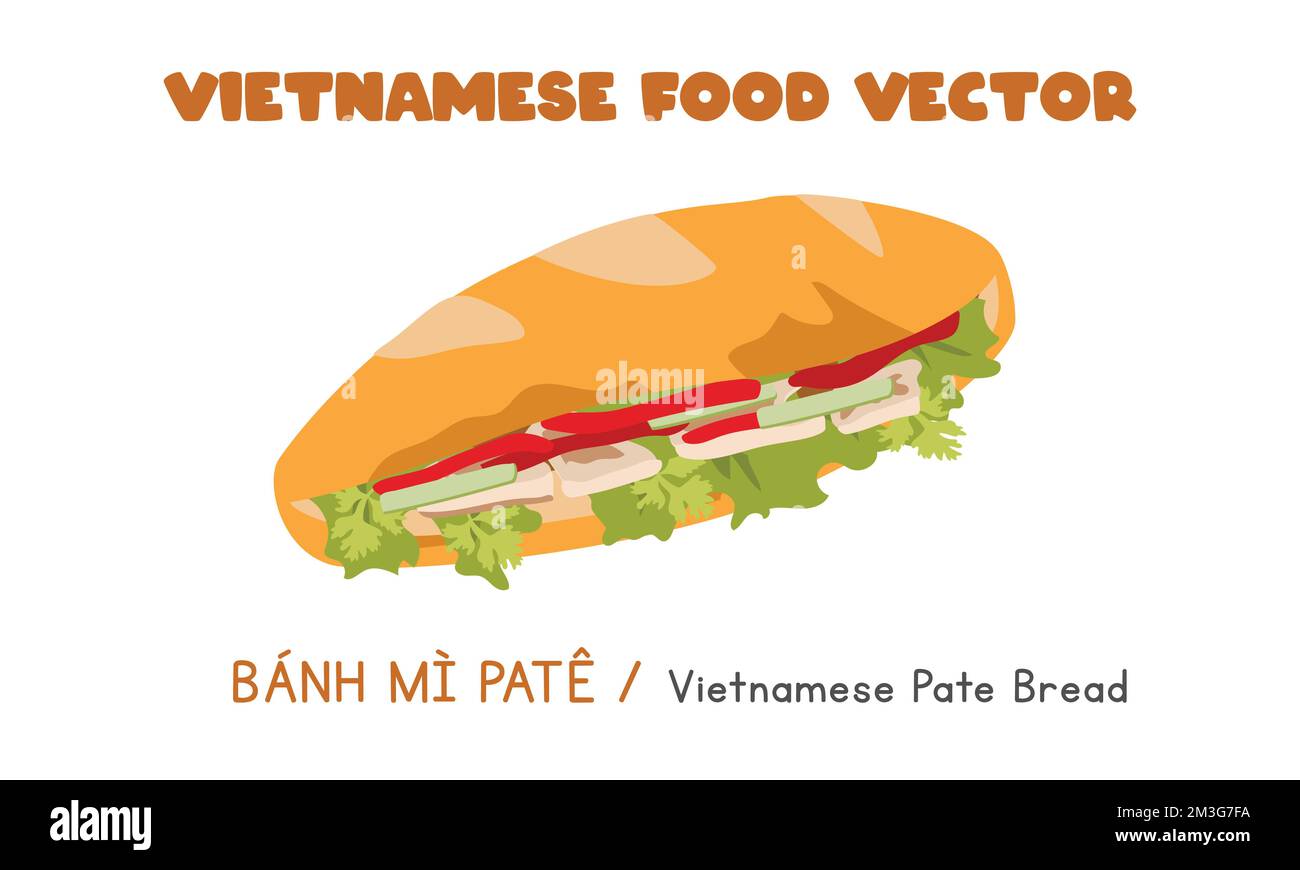 Vietnamese Banh Mi Pate barbecued pork sandwich flat vector design