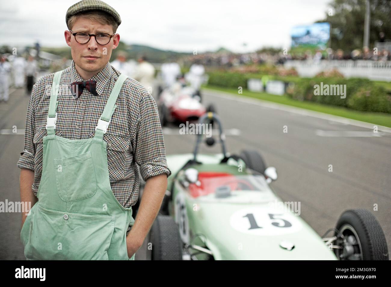 Mechanic in the pits, racing, car racing, classic car, Chichester, Sussex, United Kingdom, Great Britain Stock Photo