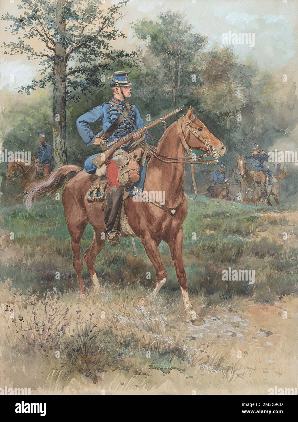 'Jean-Baptiste-Edouard Detaille, Chasseur à Cheval (Soldier on Horseback), 1885, watercolor and gouache on wove paper, sheet: 39.7 x 29.9 cm (15 5/8 x 11 3/4 in.), Purchased as the Gift of Alexander M. and Judith W. Laughlin, 2012.66.1' Stock Photo