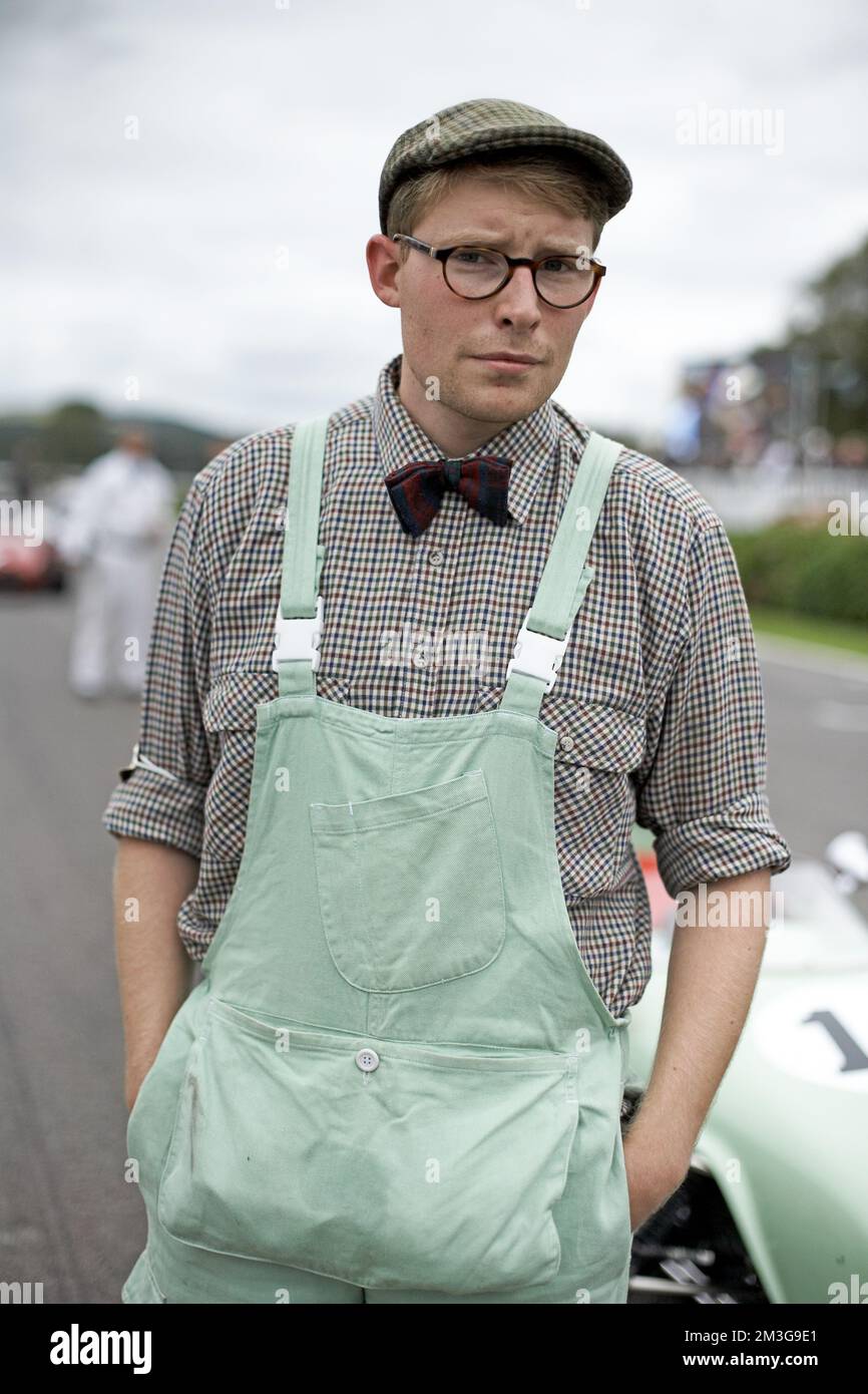 Mechanic in the pits, racing, car racing, classic car, Chichester, Sussex, United Kingdom, Great Britain Stock Photo