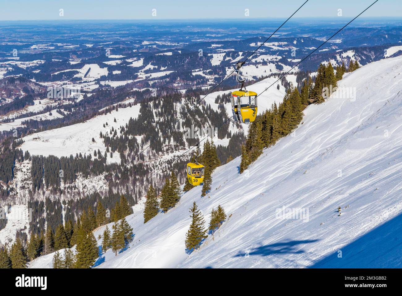The yellow cabins just past the mountain station, Hochgrat ski area ...