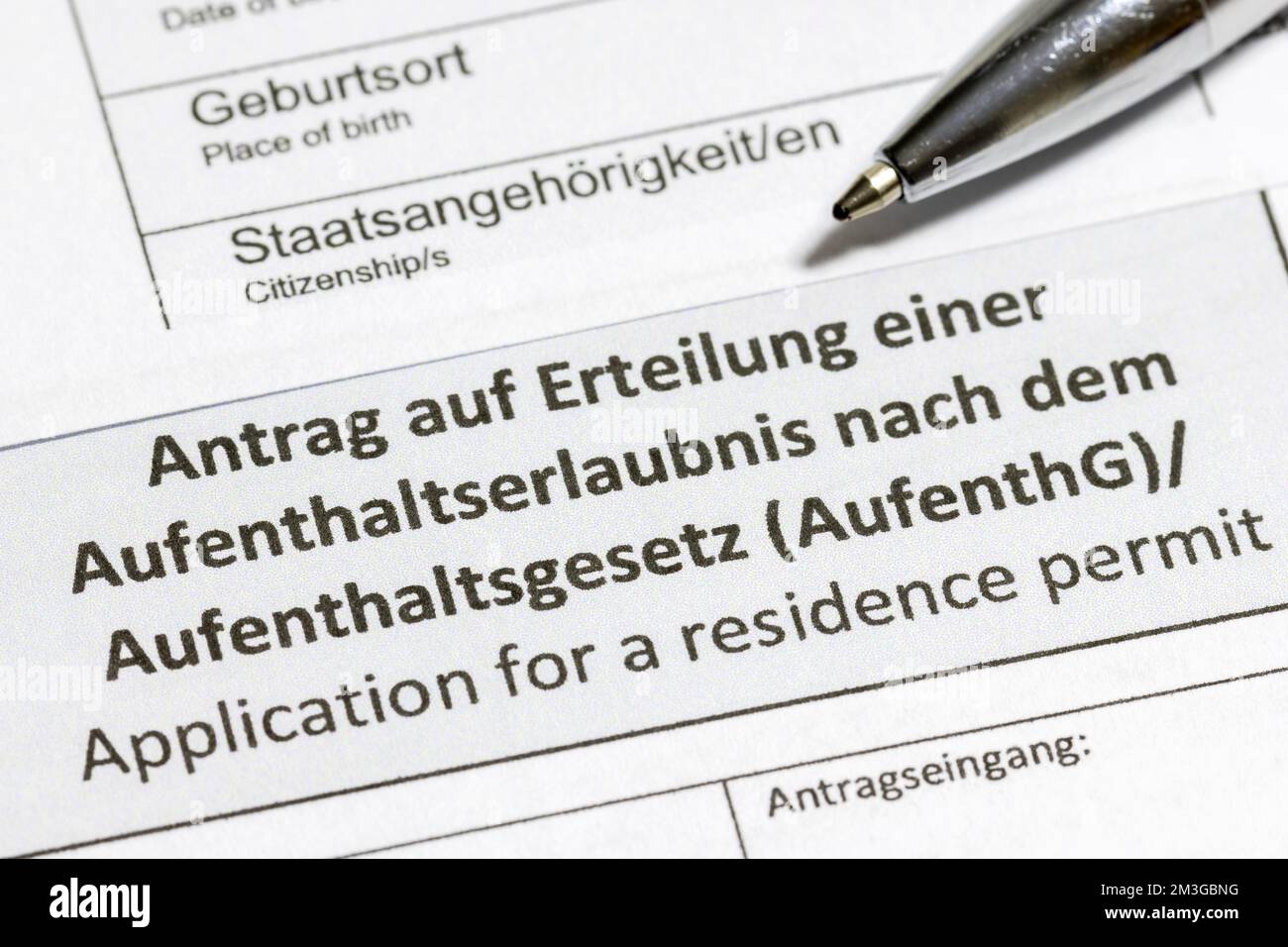 Application for a residence permit, form, biros Stock Photo - Alamy