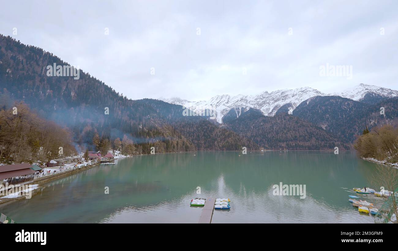 Aerial view kachura lake boats hi-res stock photography and images - Alamy