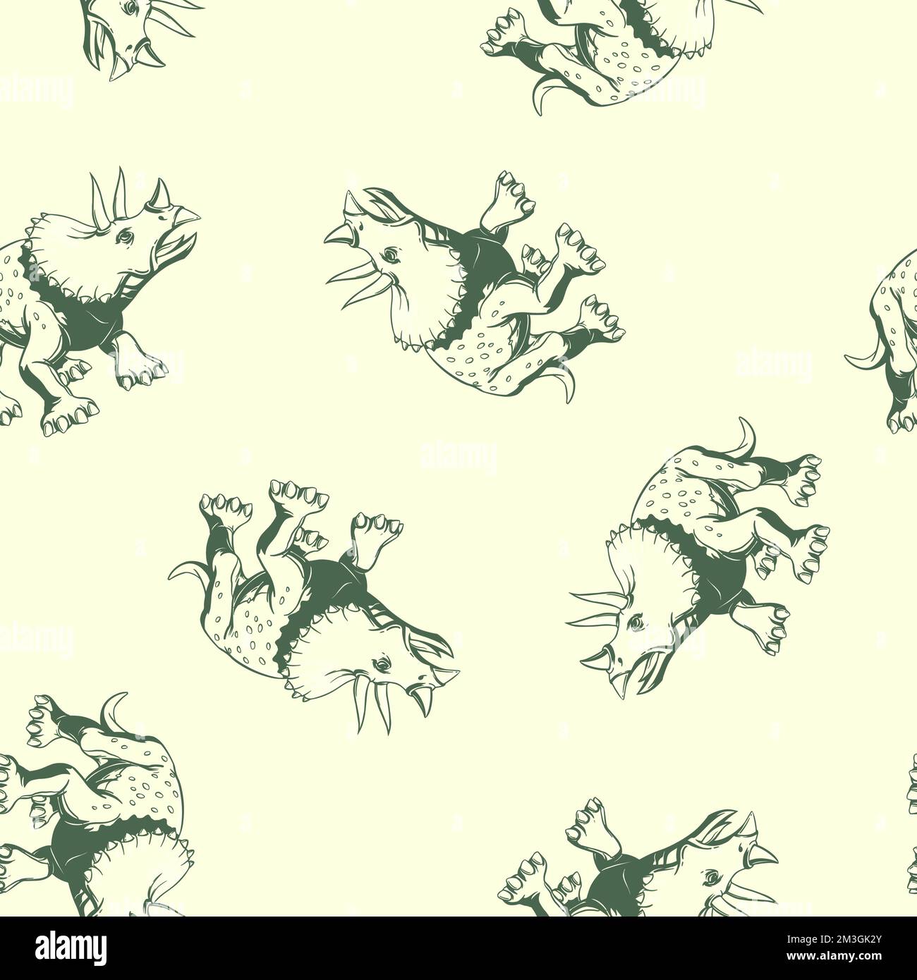 Hand drawn dinosaur triceratops seamless pattern. Vector clipart Stock ...