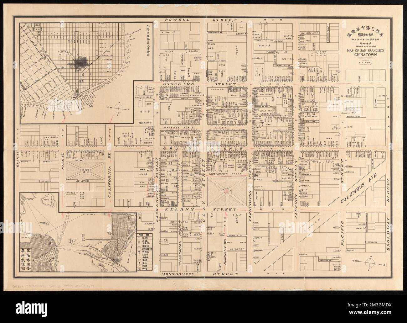 Meiguo Sanfan Shi hua qiao qu : xiang xi tu - Map of San Francisco Chinatown , Real property, California, San Francisco, Maps, Chinatown San Francisco, Calif., Maps Norman B. Leventhal Map Center Collection Stock Photo