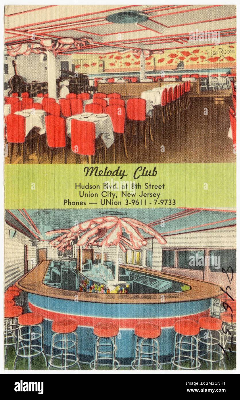 Melody Club, Hudson Blvd. at 8th Street, Union City, New Jersey , Bars, Tichnor Brothers Collection, postcards of the United States Stock Photo