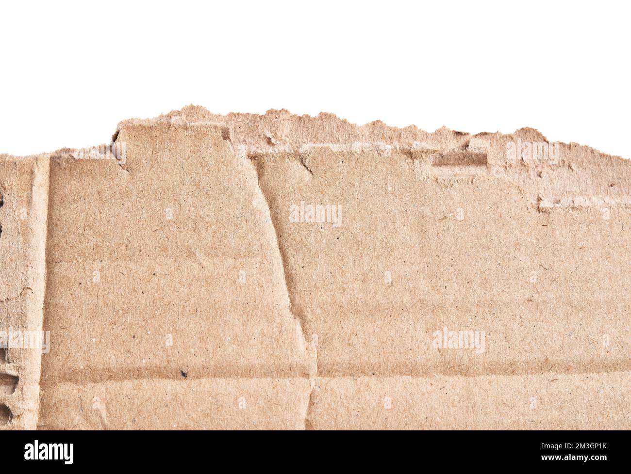 One ripped piece of cardboard material over isolated white background ...