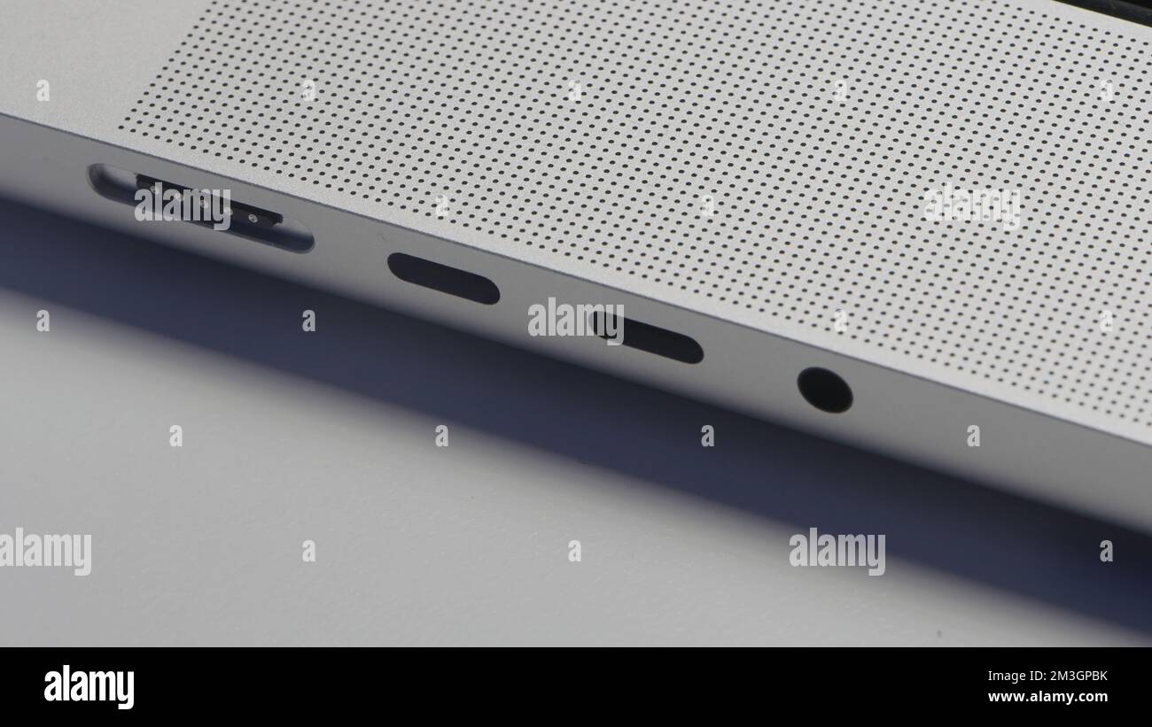 The concept of working on a computer. Action . A new laptop with ...