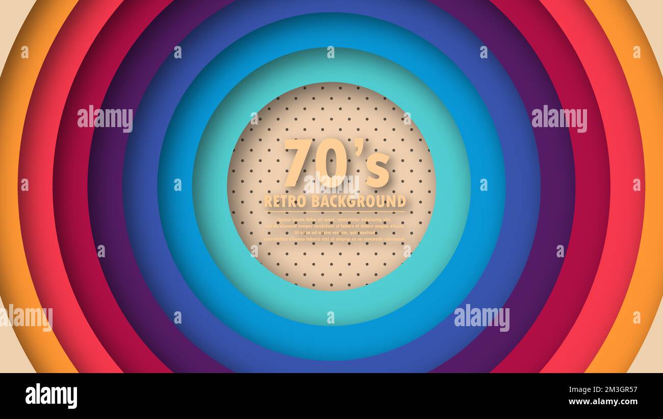 Abstract 1970's perforation background with retro colors and circles element. Funky design in futuristic retro style. Vector illustration. Stock Vector