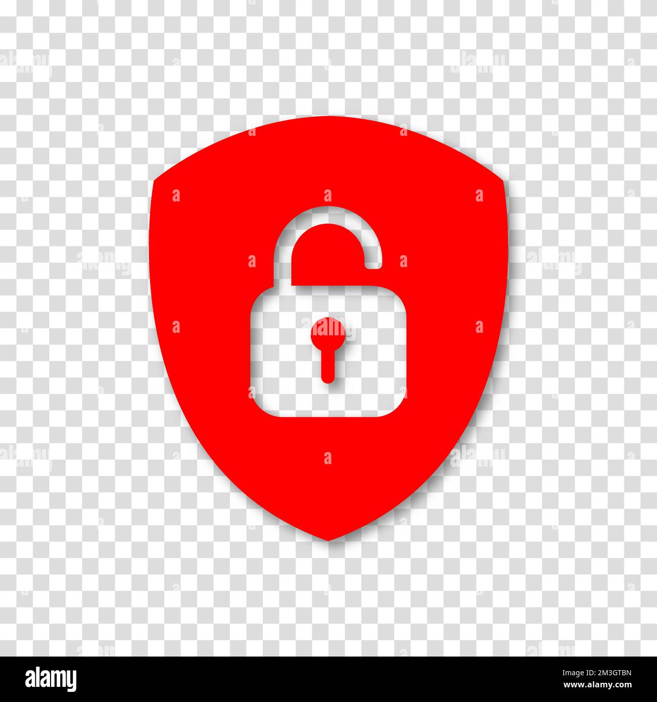 Icon or symbol of a shield with a opened padlock. Sign unlock on a ...