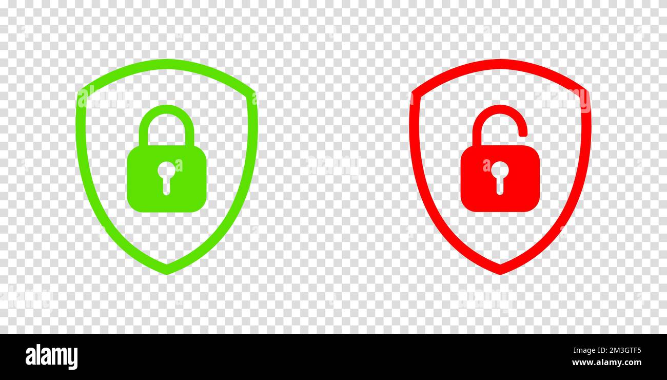 Set of Shield Lock and Unlock Icon. Symbol padlock. Vector sign ...