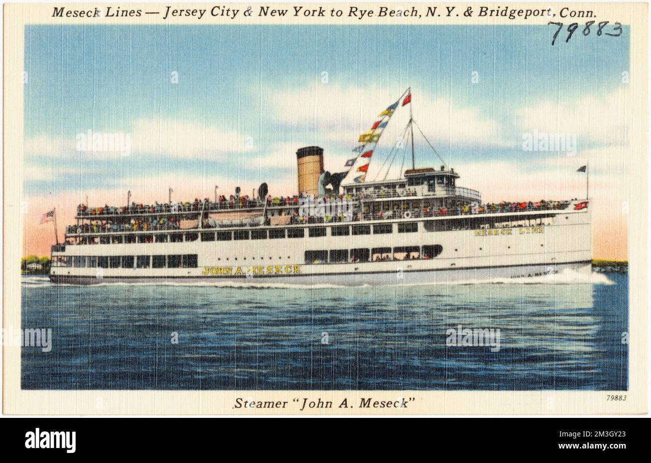 Meseck Lines -- Jersey City & New York to Rye Beach, N. Y. & Bridgeport, Conn. Steamer 'John A. Meseck' , Ships, Tichnor Brothers Collection, postcards of the United States Stock Photo