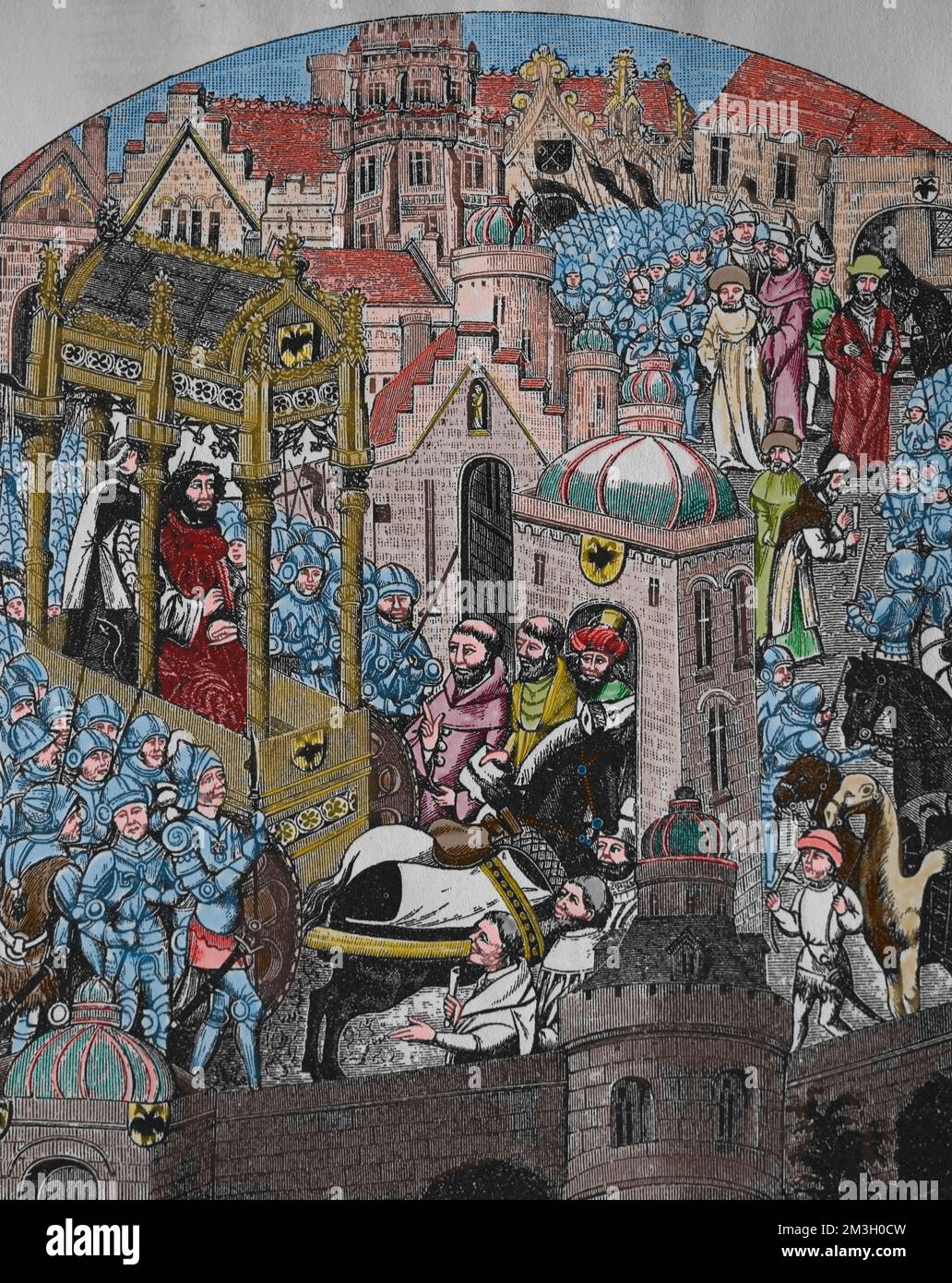 Coronation of Charlemagne in the City of Jerusalem from the 'Chroniques de Charlemagne, 15th century. Stock Photo