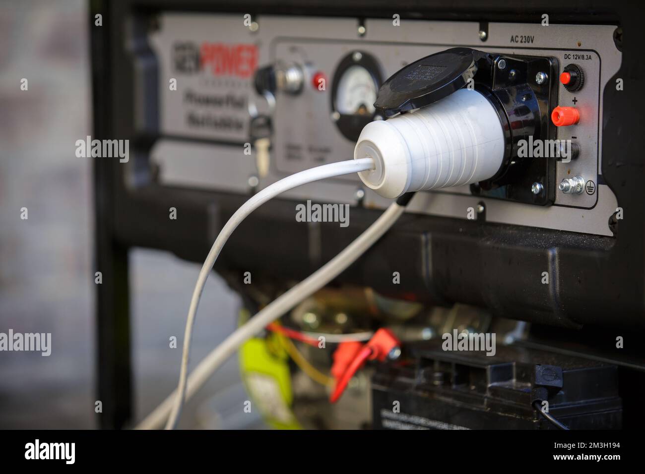 Electric plug with wires on the generator. Special electrical plugs for