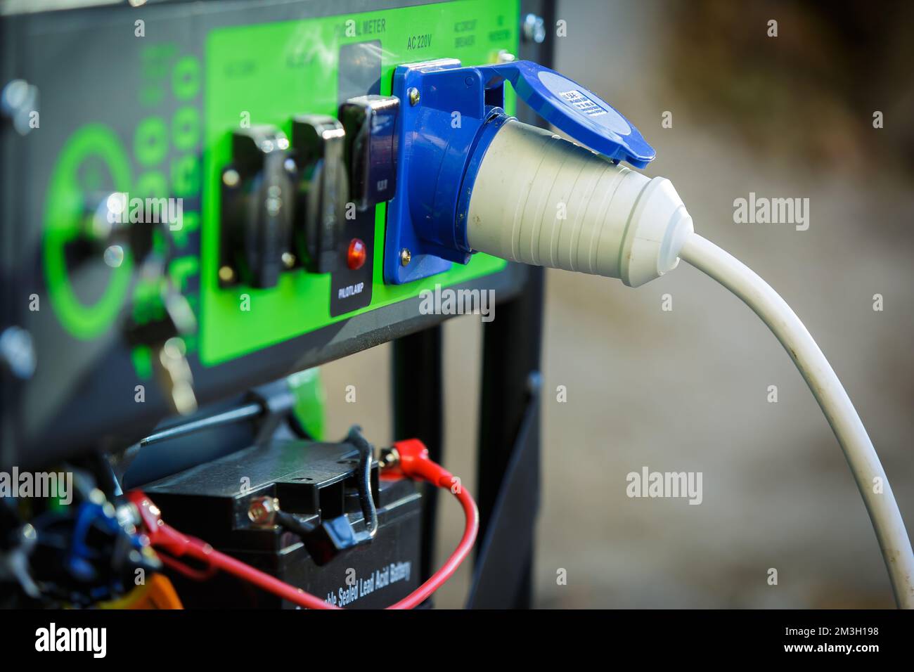 Electric plug with wires on the generator. Special electrical plugs for