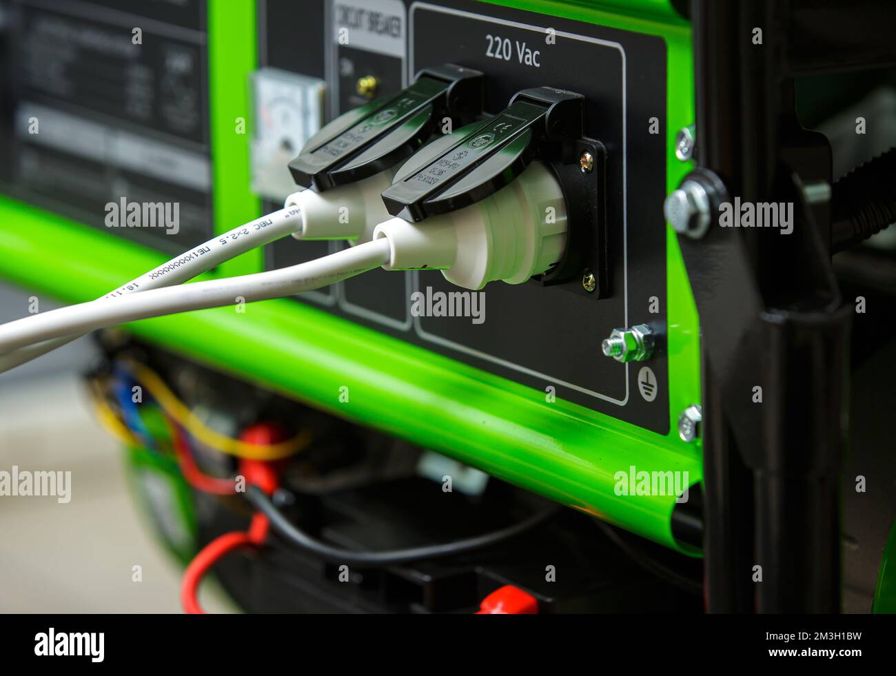 Electric plug with wires on the generator. Special electrical plugs for