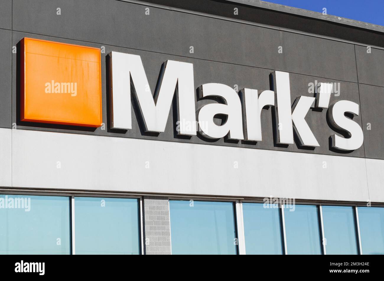 Truro, Canada - December 14, 2022: Mark's Storefront. Mark's is a Canadian clothing and footwear retailer. Stock Photo