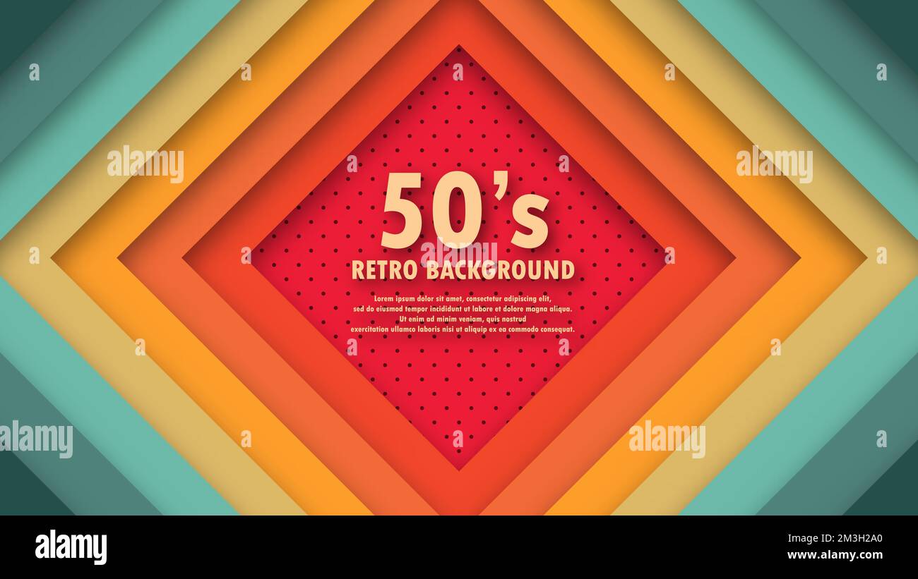 Abstract funky 1950's background with rhombus elements and retro colors. Realistic design in futuristic retro style background with perforation. Vecto Stock Vector