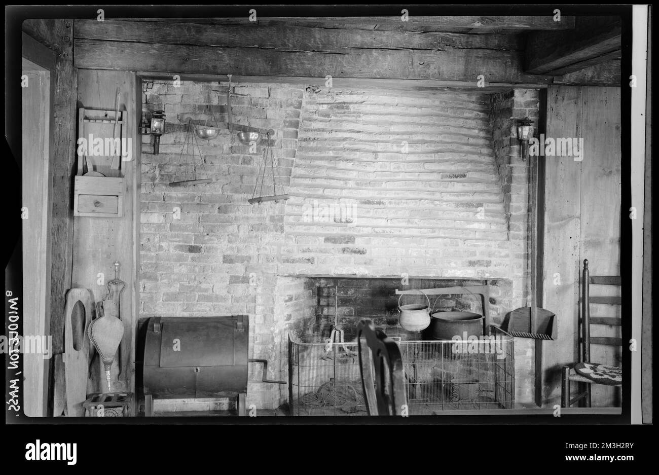 Middleton, fireplace of an unidentified house , Interiors, Fireplaces. Samuel Chamberlain Photograph Negatives Collection Stock Photo