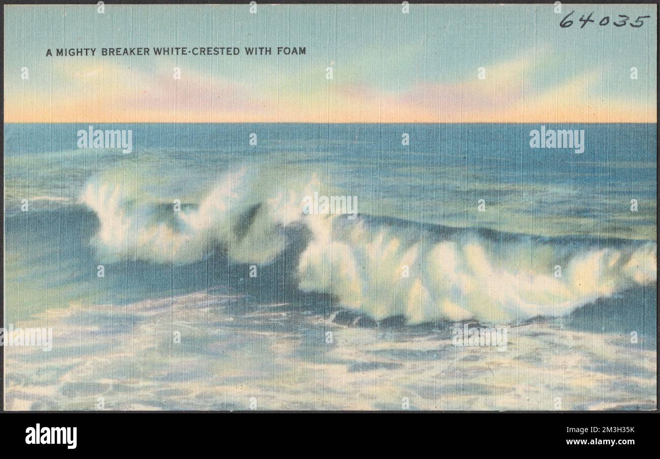 A mighty breaker whitecrested with foam , Seas, Tichnor Brothers