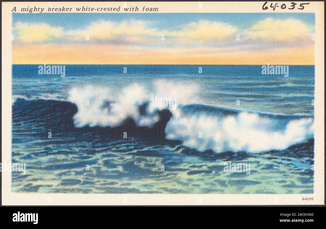 A mighty breaker whitecrested with foam , Seas, Tichnor Brothers