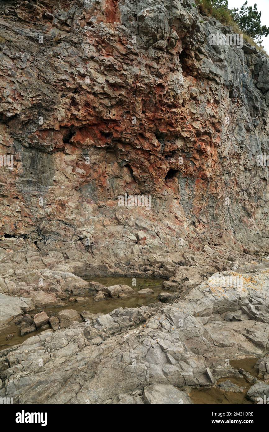 Rock pool and water erosion in rock face at Silverdale Cove, Silverdale ...