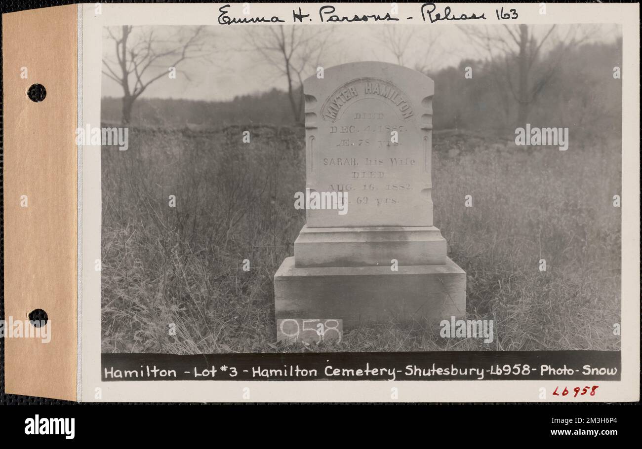 Mixter Hamilton, Hamilton Cemetery, lot 3, Shutesbury, Mass., ca. 1930