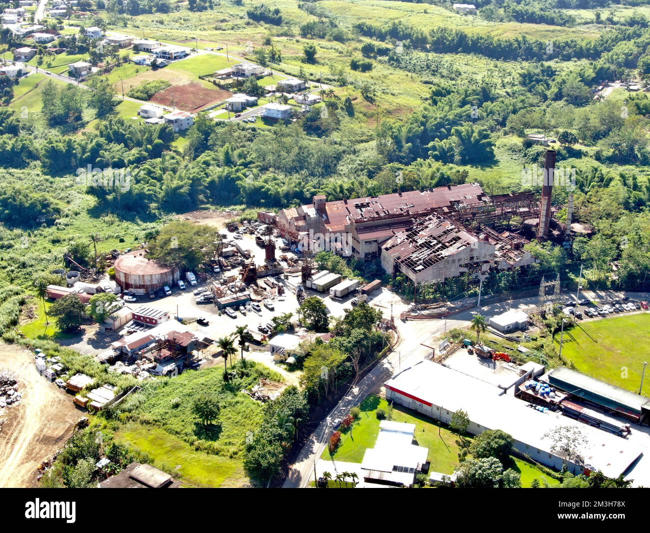 A drone view of Verkhozim and its ruined factory in Penza, Russia Stock Photo