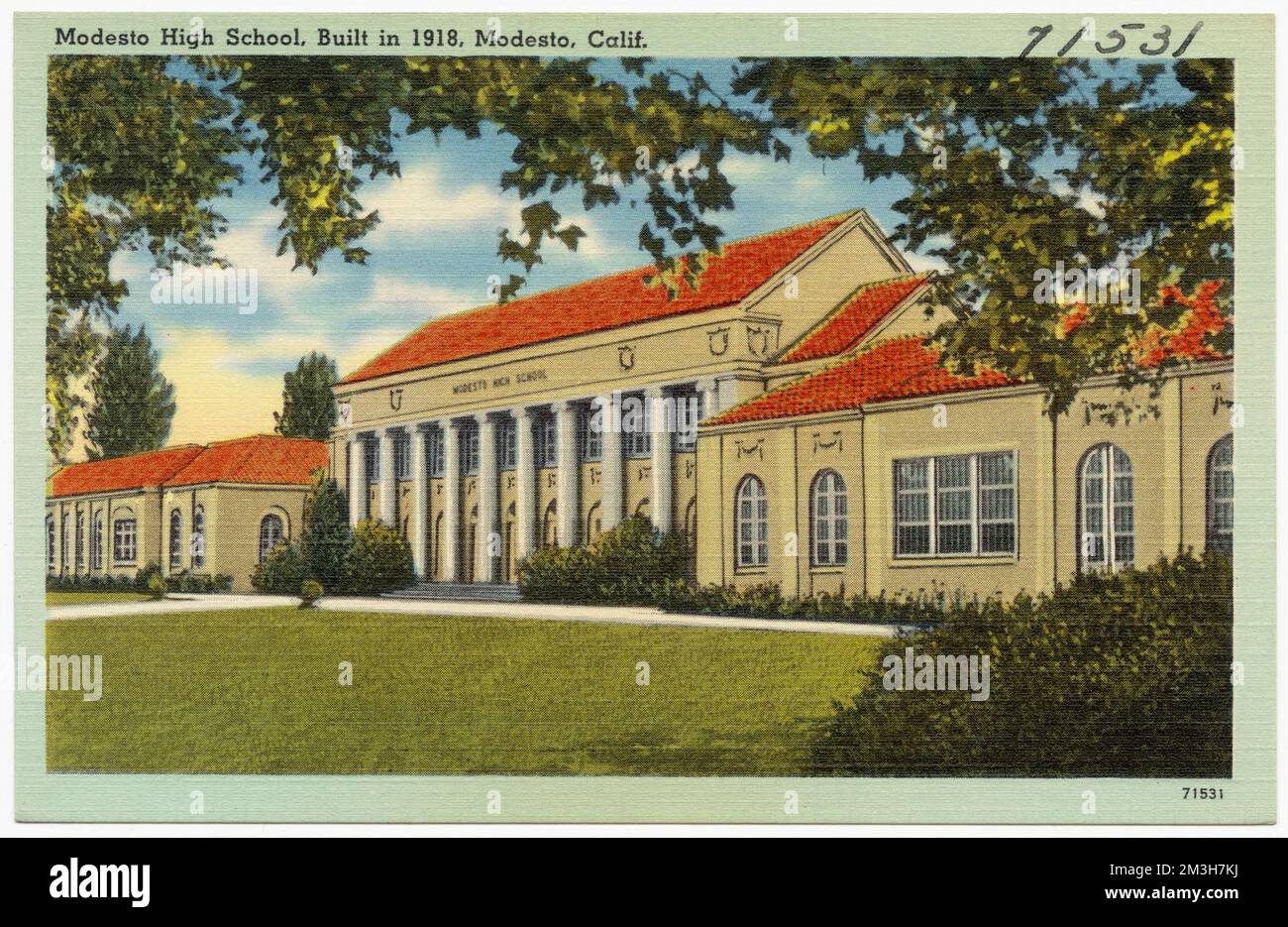 Modesto High School, Built in 1918, Modesto, Calif. , Schools, Tichnor Brothers Collection, postcards of the United States Stock Photo
