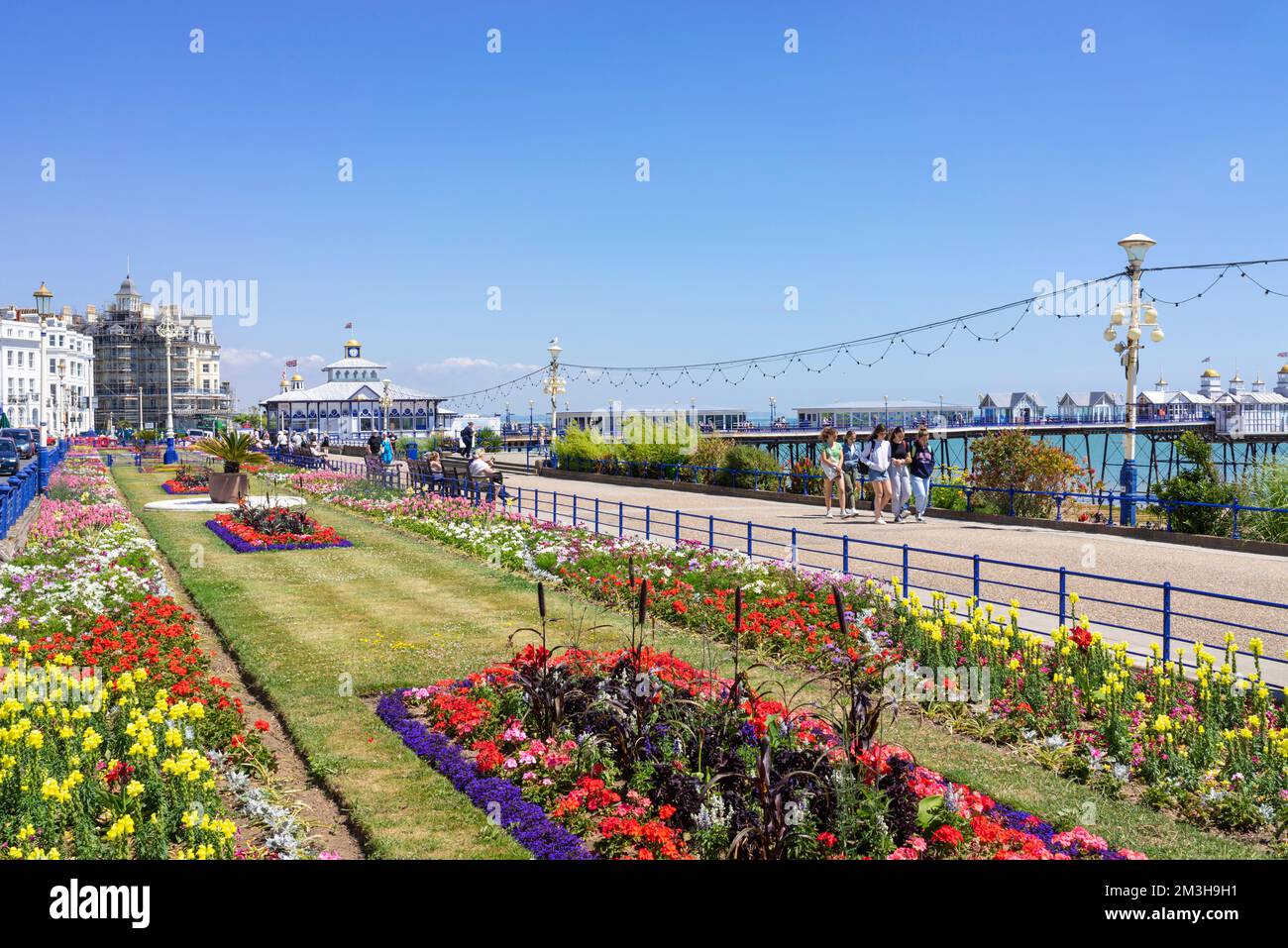 Eastbourne East Sussex the flower filled Carpet gardens on Eastbourne seafront promenade Eastbourne East Sussex England GB UK Europe Stock Photo