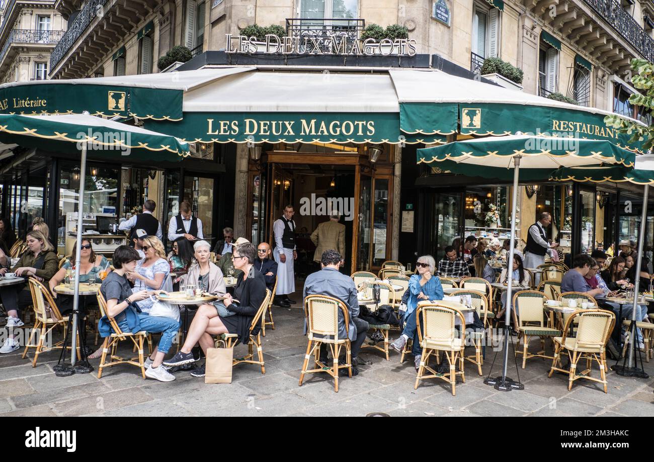 At Les Deux Magots, Paris, France Stock Photo