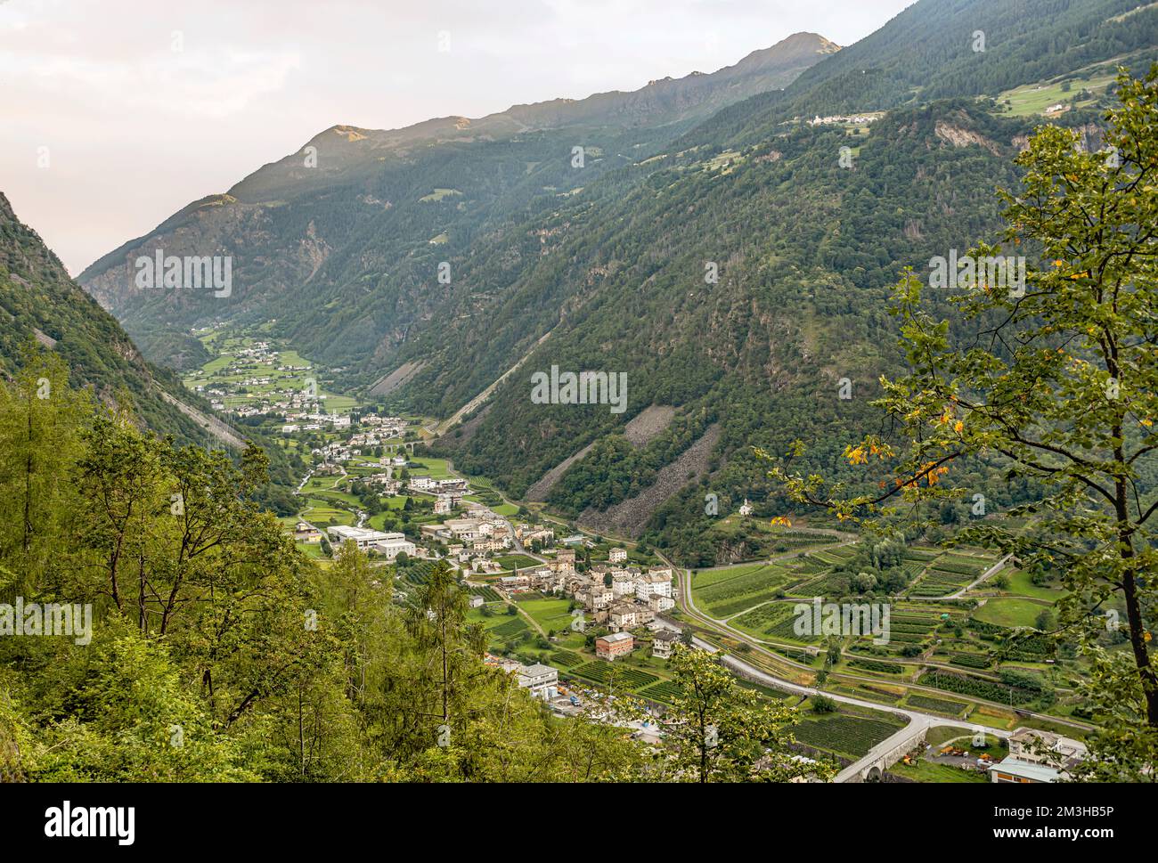 View along the Valposchaivo Valley at Brusio, Switzerland Stock Photo