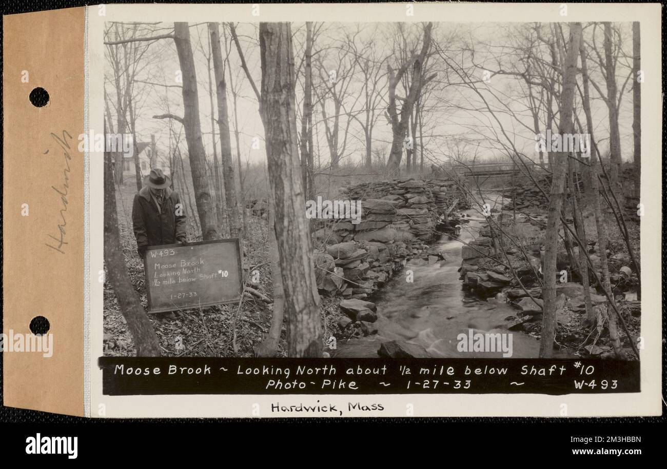 Moose Brook, looking north about 1/2 mile below Shaft #10, Hardwick, Mass., Jan. 27, 1933 , waterworks, real estate, brooks, watershed sanitary conditions Stock Photo