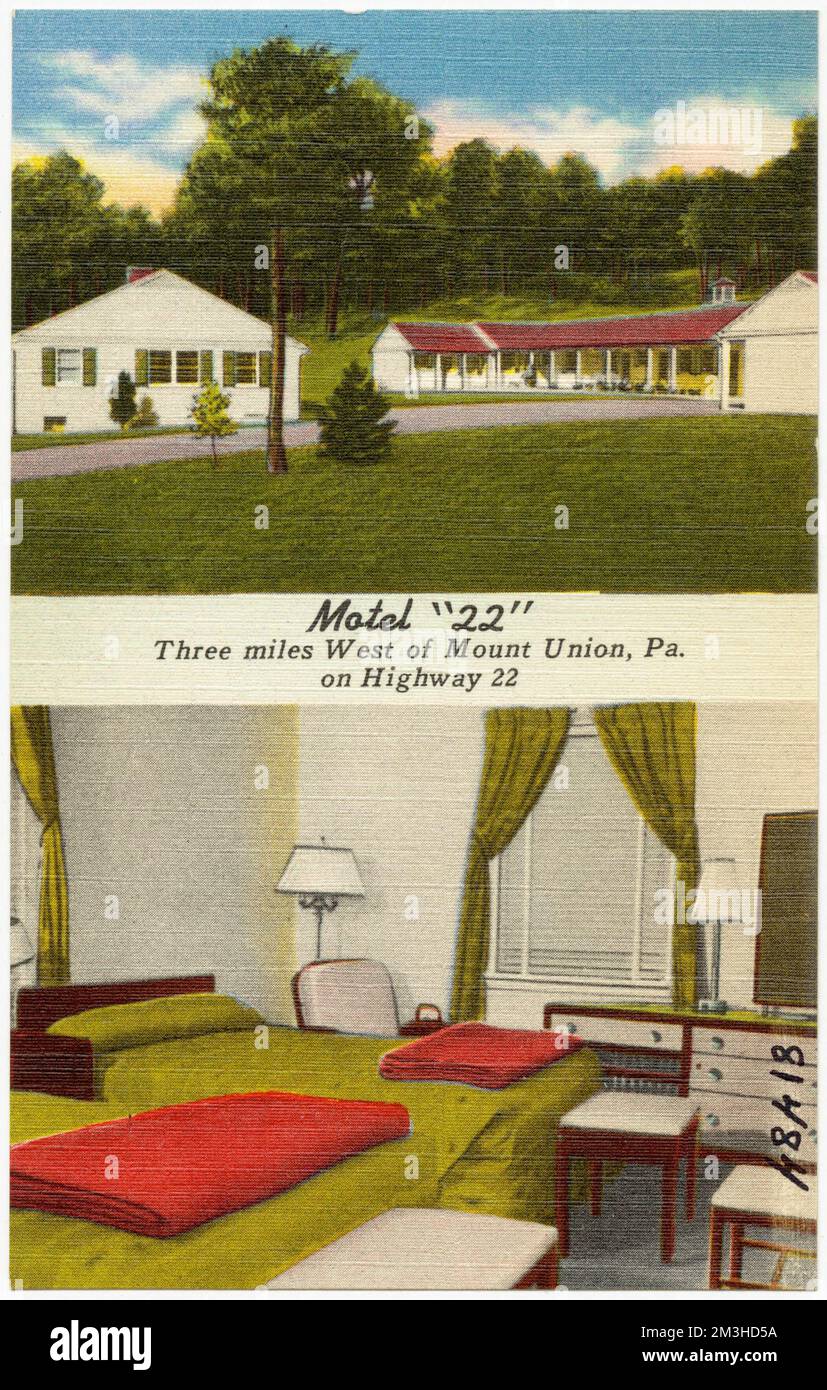 Motel '22', three miles west of Mount Union, Pa., on Highway 22 , Motels, Tichnor Brothers Collection, postcards of the United States Stock Photo