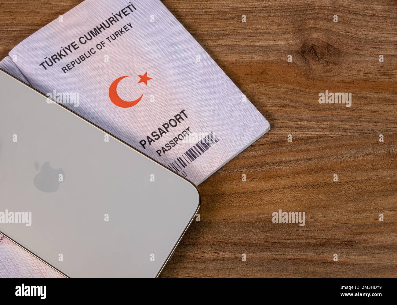 Apple, iphone phone e-government registration idea. Register mobile phone imei in passport. Istanbul, TURKEY- 13 December 2022 Stock Photo