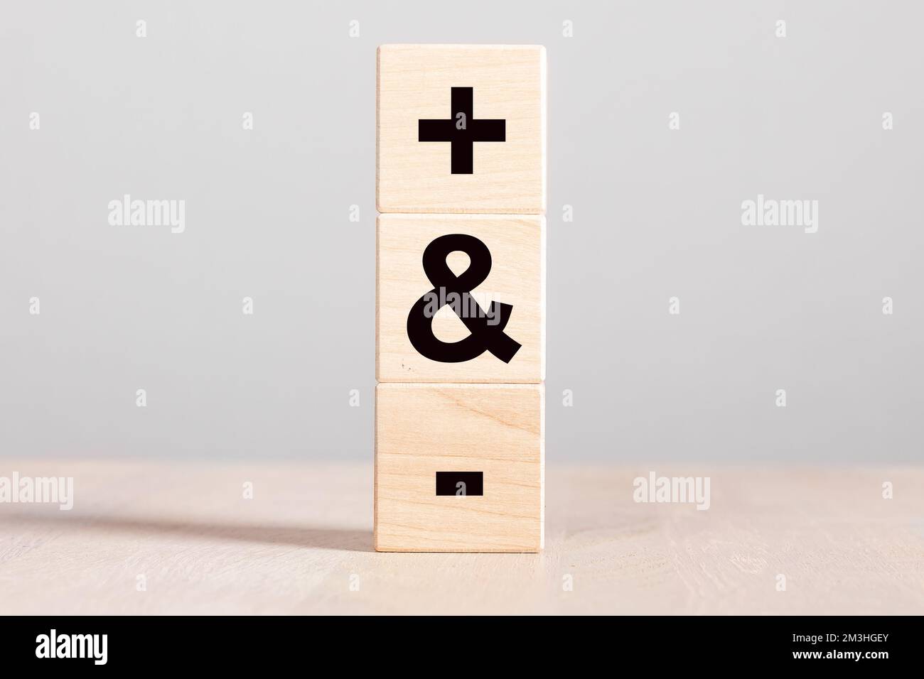 Plus and minus, positive vs negative concept. Decision making. High ...