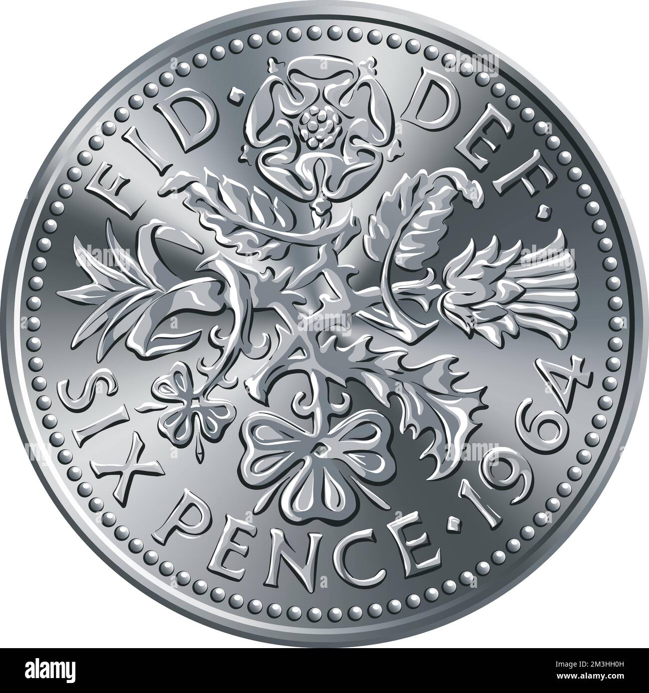 British sixpence money coin, reverse with floral design Stock Vector