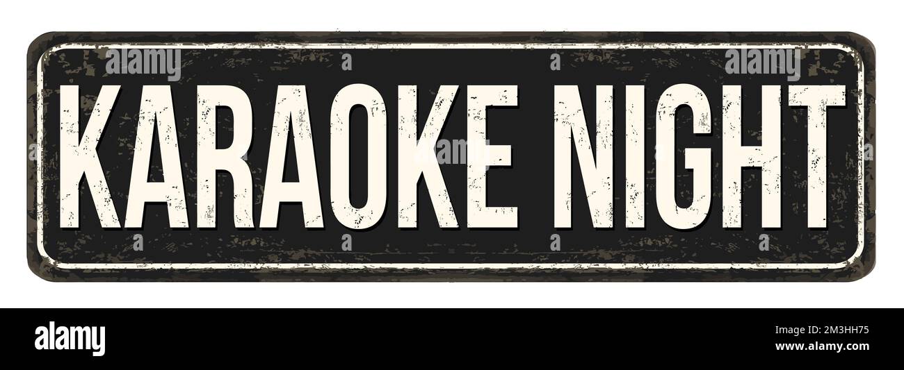 Karaoke night vintage rusty metal sign on a white background, vector