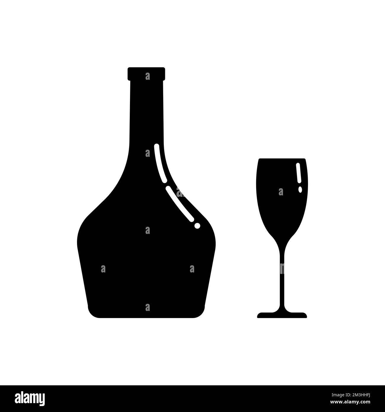 Set of alcohol bottle and glass silhouettes. Vector clip art isolate on white. Simple minimalist illustration in black color. Stock Vector