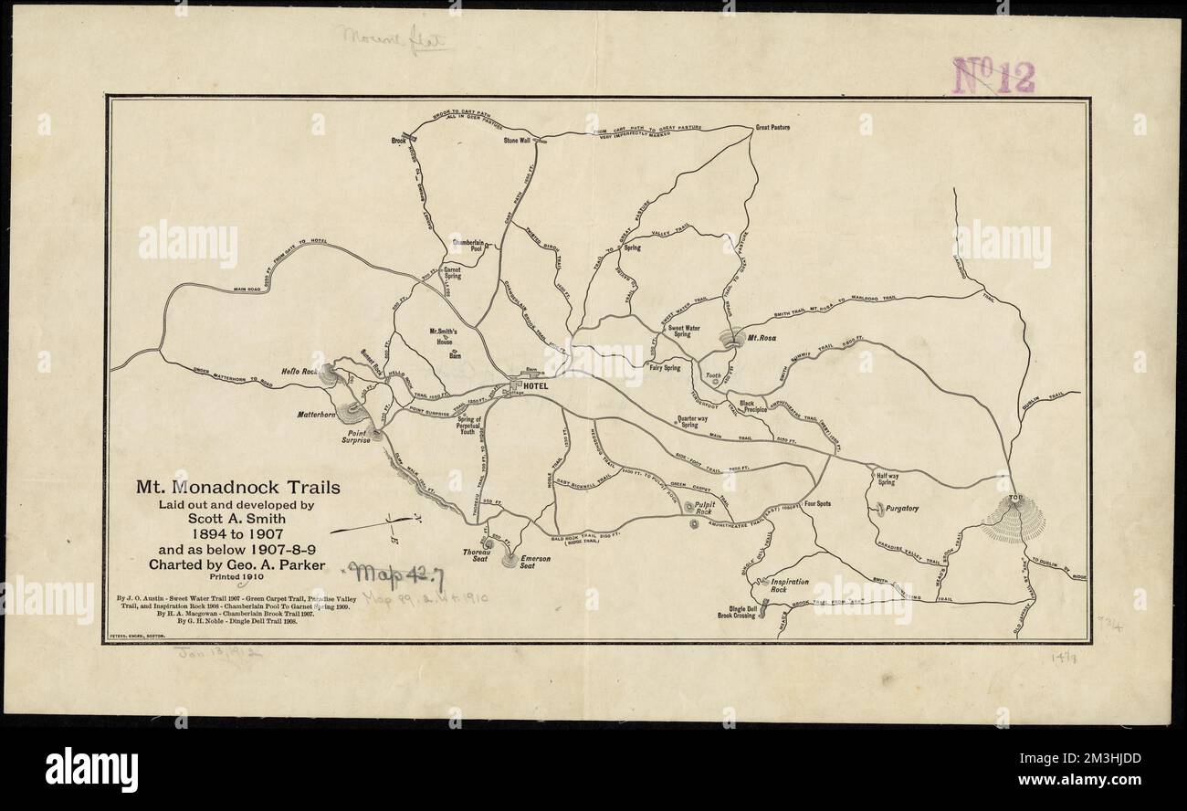 Mt Monadnock trails laid out and - Mt Monadnock Trails Laid Out And Developed By Scott A Smith 1894 To 1907 And As Below 1907 8 9 Trails New Hampshire Monadnock Mount Maps Monadnock Mount Nh Maps Norman B Leventhal Map Center Collection 2M3HJDD 