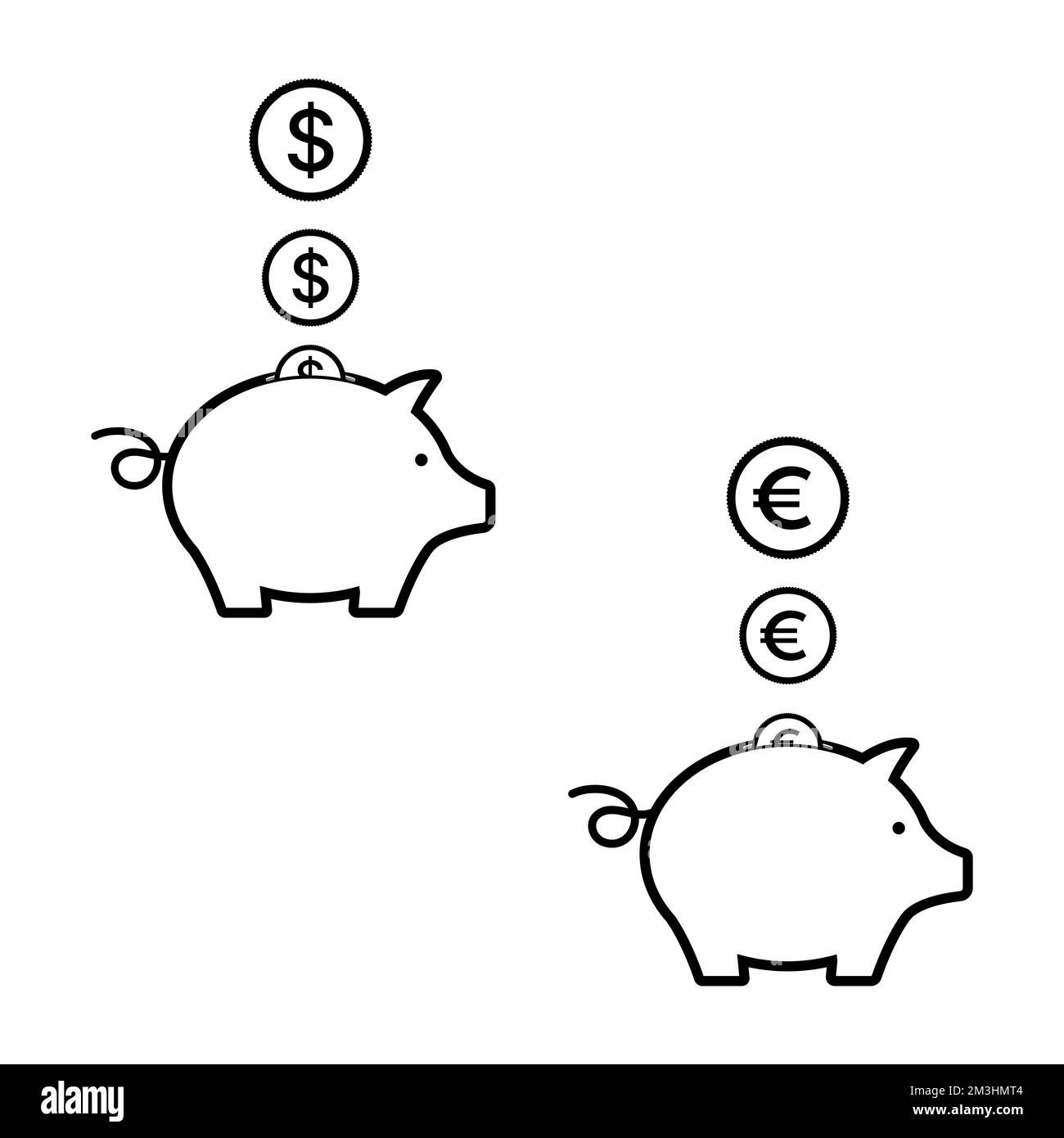 Piggy bank with coin icon isolated on white background. Outline style ...